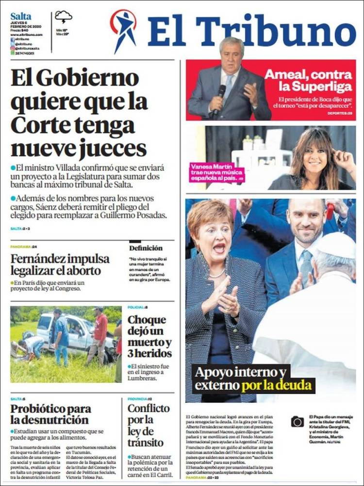 Portada de El Tribuno - Salta (Argentina)