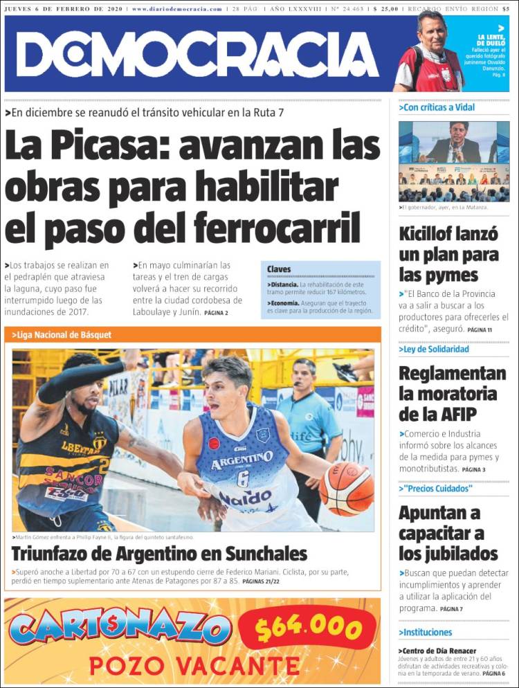 Portada de Diario Democracia (Argentina)