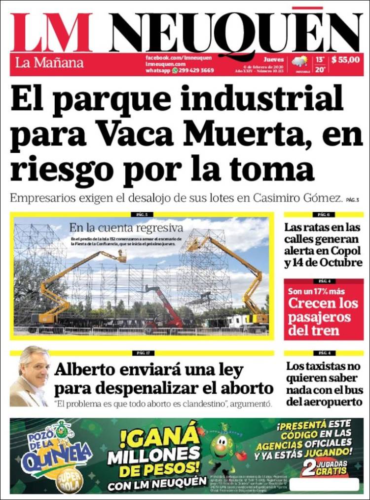 Portada de La Mañanade Neuquén (Argentina)