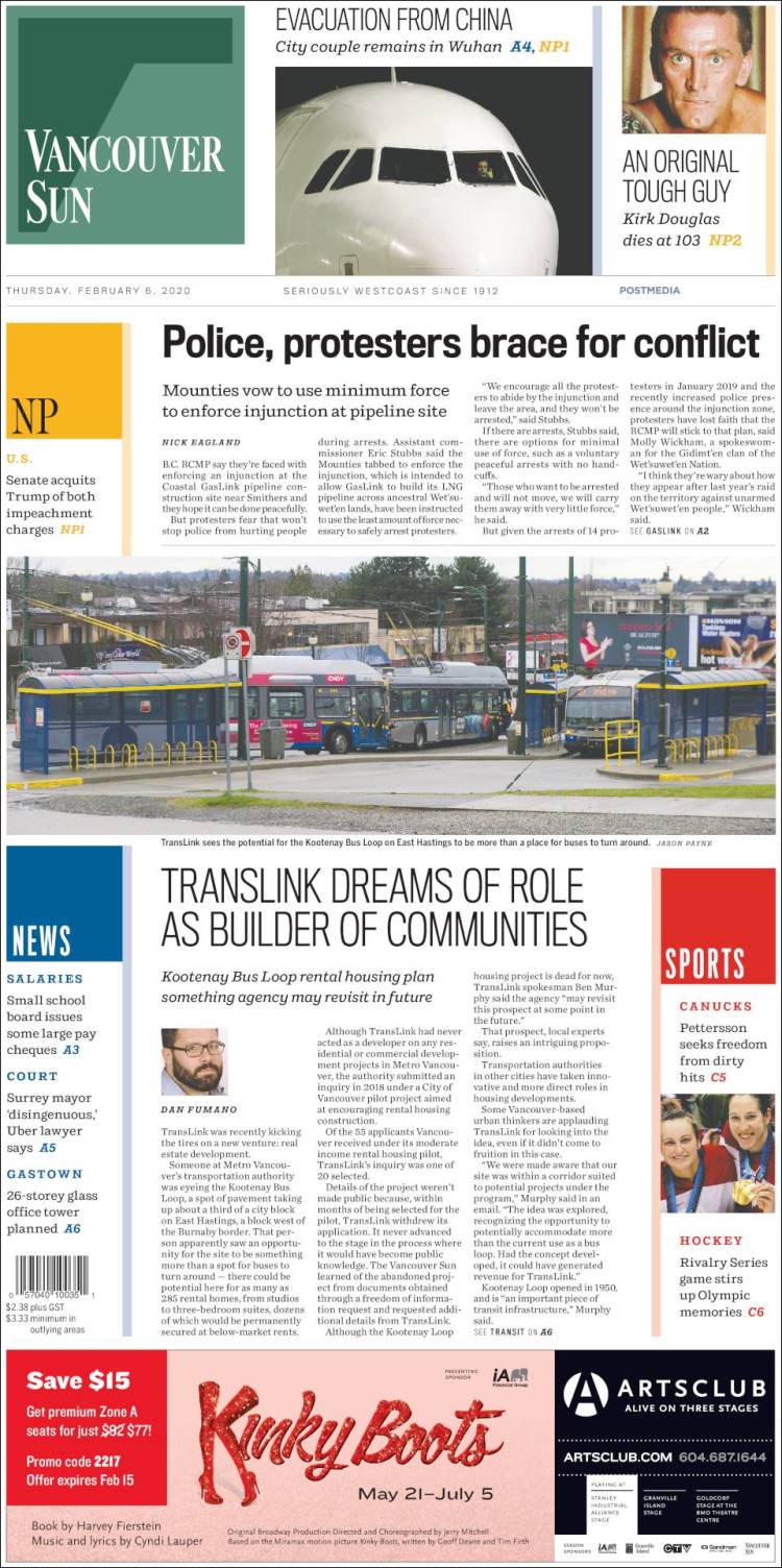 Portada de The Vancouver Sun (Canada)