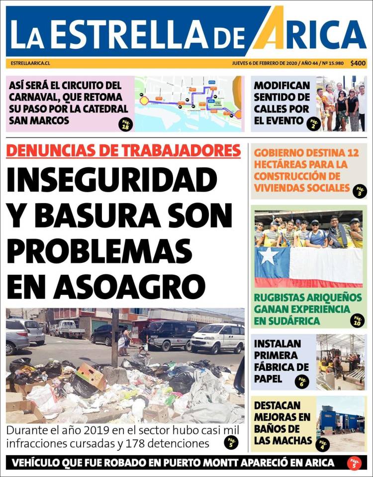 Portada de La Estrella de Arica (Chile)