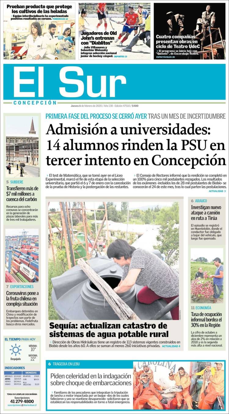 Portada de El Sur (Chile)