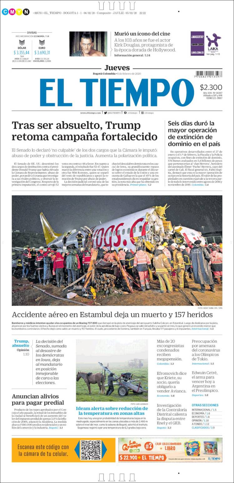 Portada de El Tiempo (Colombia)