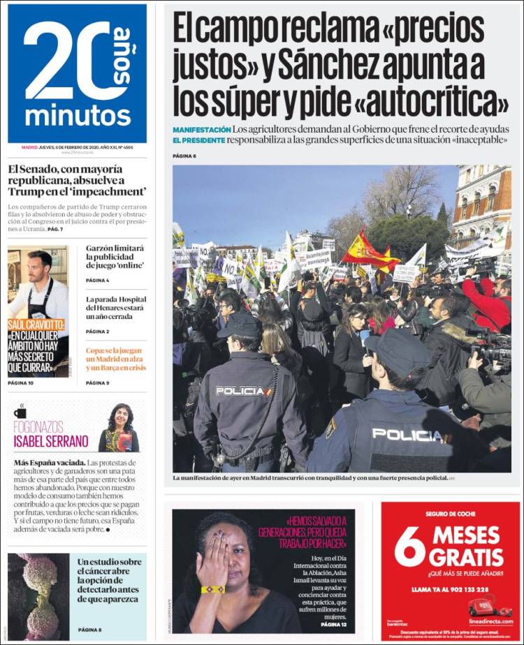 Portada de 20 Minutos - Madrid (España)