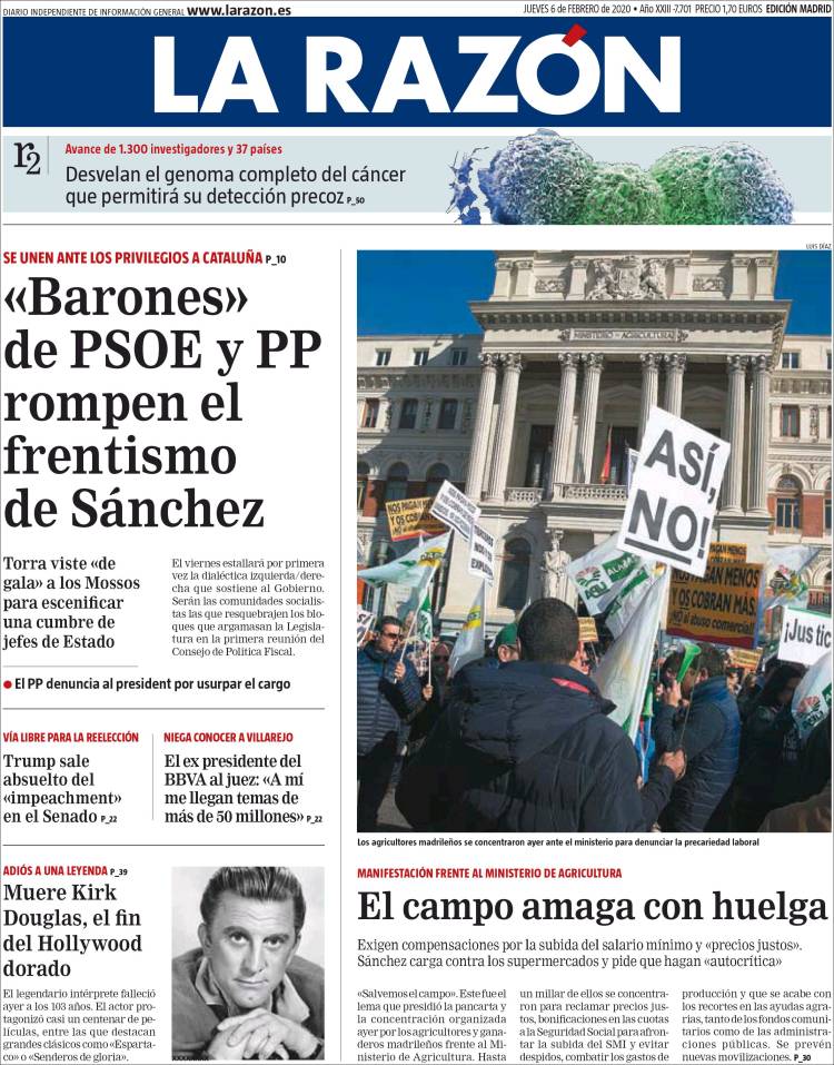 Portada de La Razón (España)