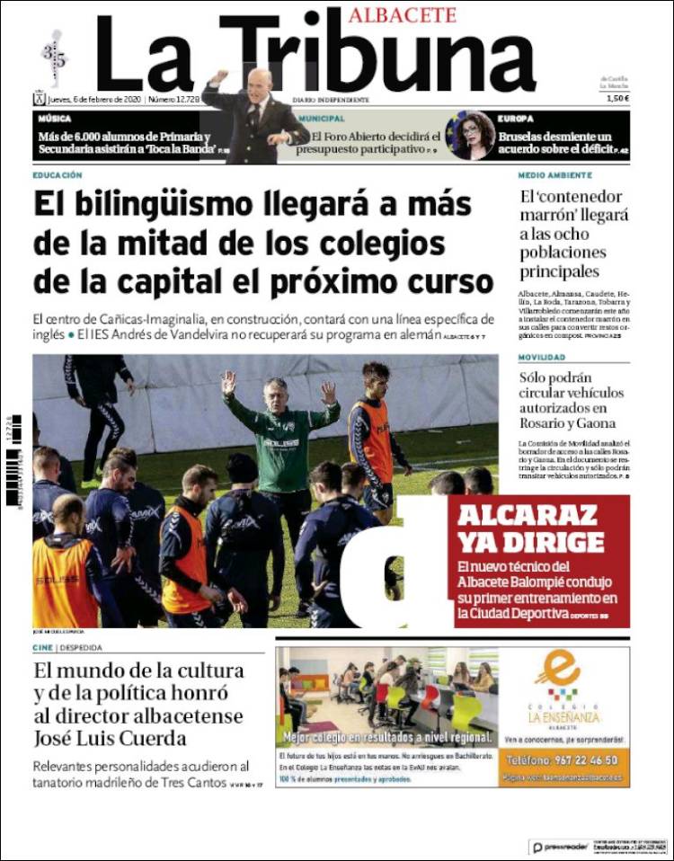 Portada de La Tribuna de Albacete (España)