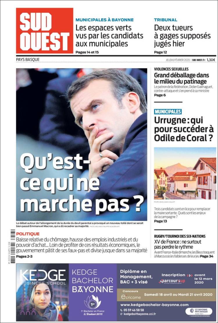 Portada de Sud Ouest (Francia)