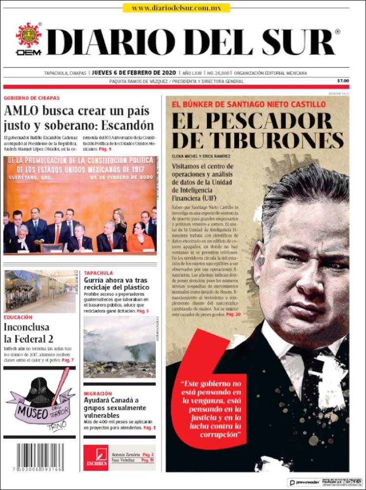 Portada de El Diario del Sur (México)