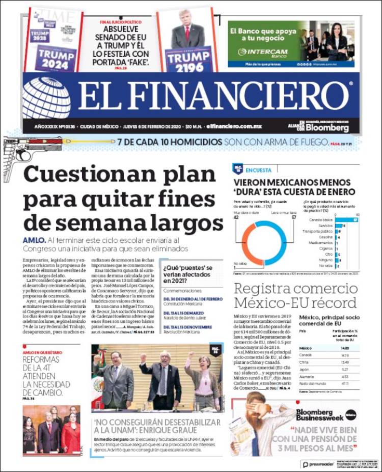 Portada de El Financiero (México)