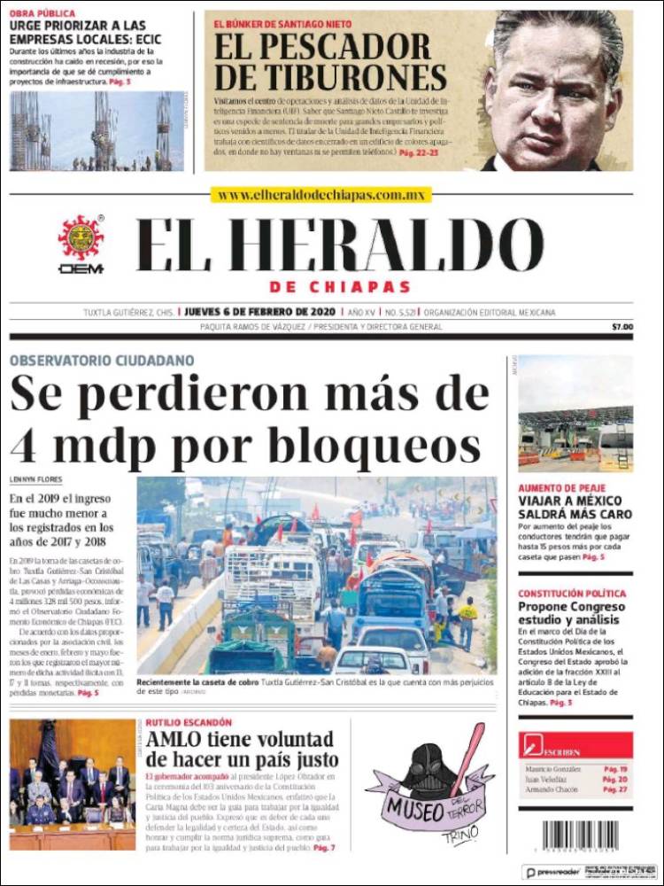 Portada de El Heraldo de Chiapas (México)