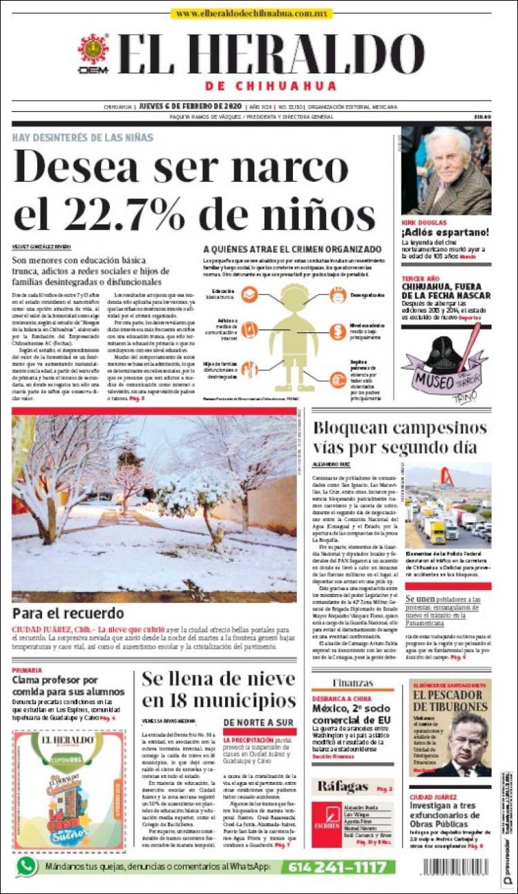 Portada de El Heraldo de Chihuahua (México)