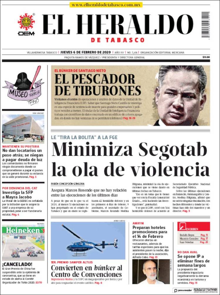 Portada de El Heraldo de Tabasco (México)