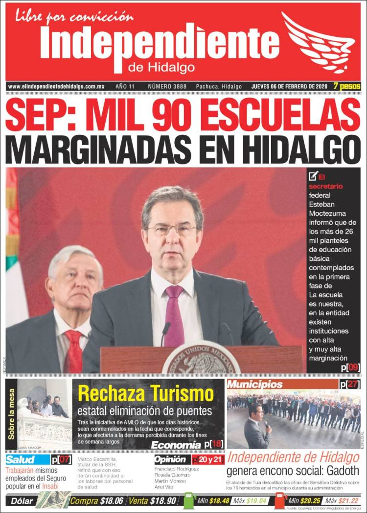 Portada de El Independiente de Hidalgo (México)