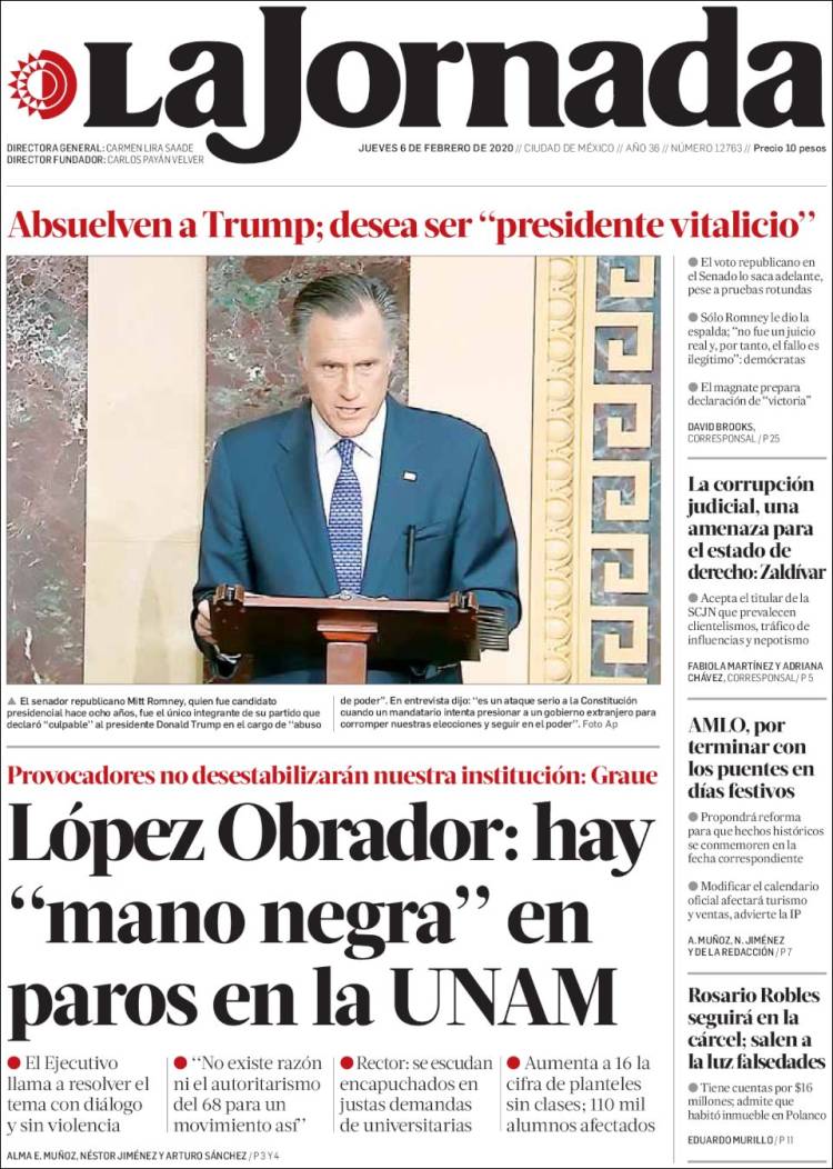 Portada de La Jornada (México)