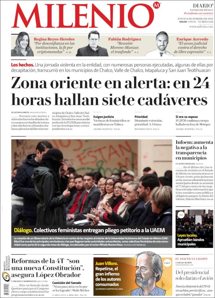 Portada de Milenio - Estado de México (México)