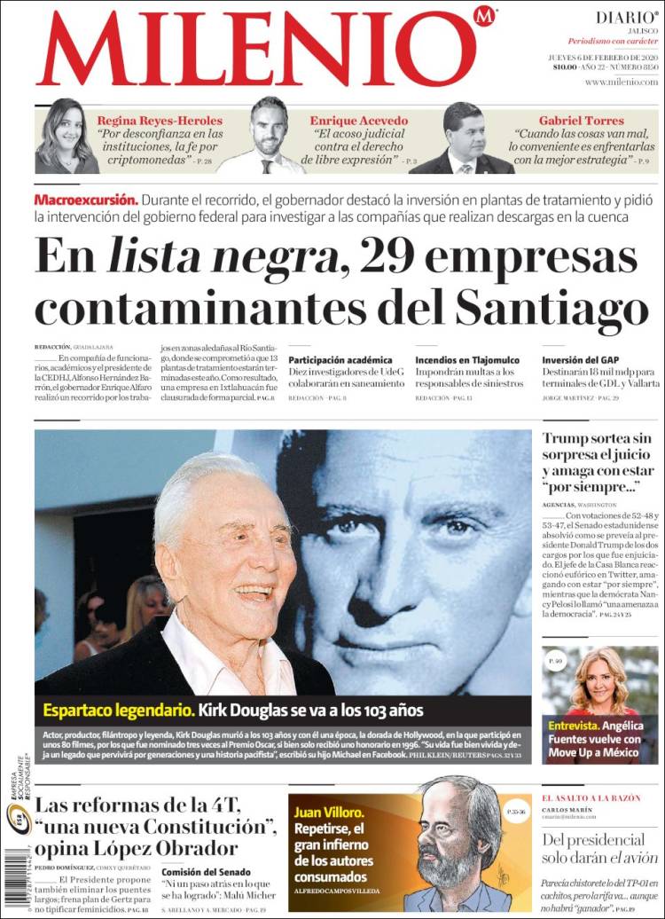 Portada de Milenio - Jalisco (México)