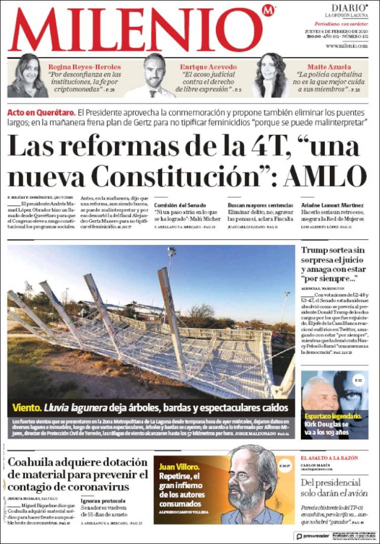 Portada de Milenio - Laguna (México)