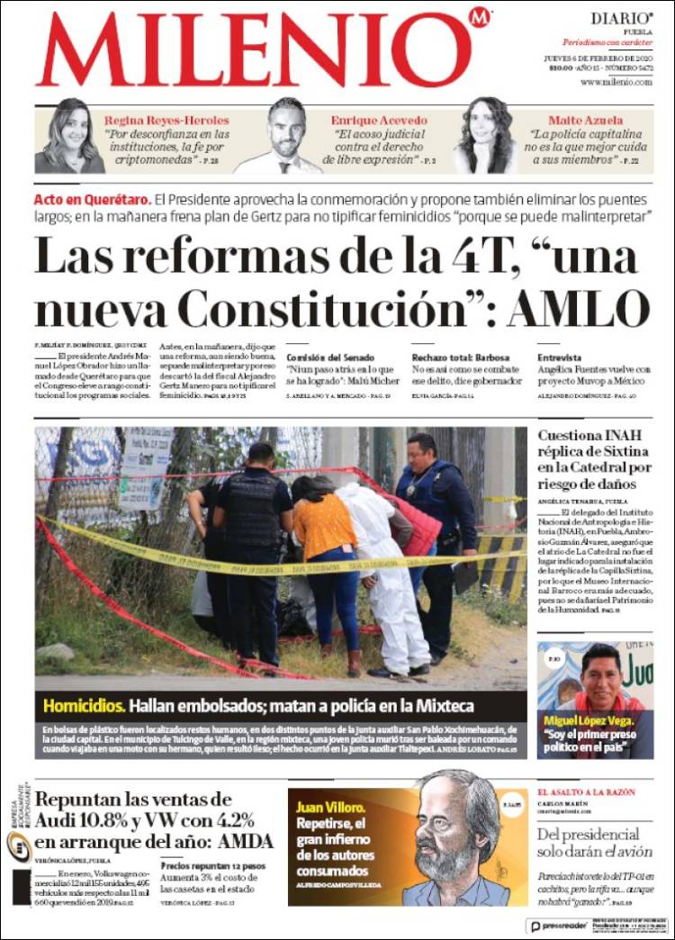 Portada de Milenio de Puebla (México)