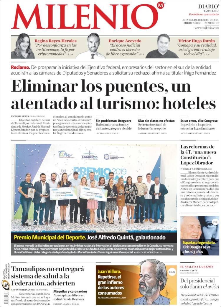 Portada de Milenio - Tamaulipas (México)