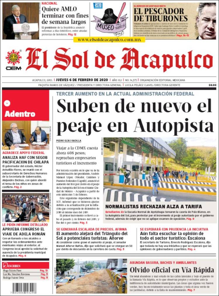 Portada de El Sol de Acapulco (México)