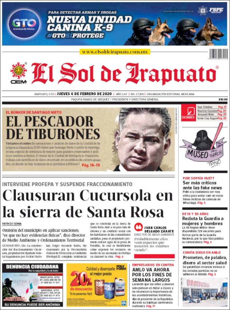 Portada de El Sol de Irapuato (México)