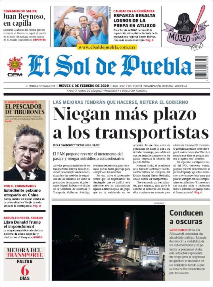 Portada de El Sol de Puebla (México)