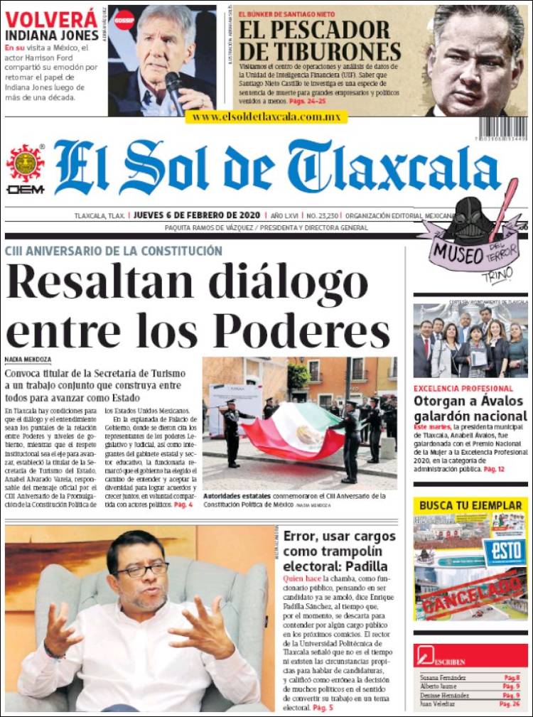 Portada de El Sol de Tlaxcala (México)