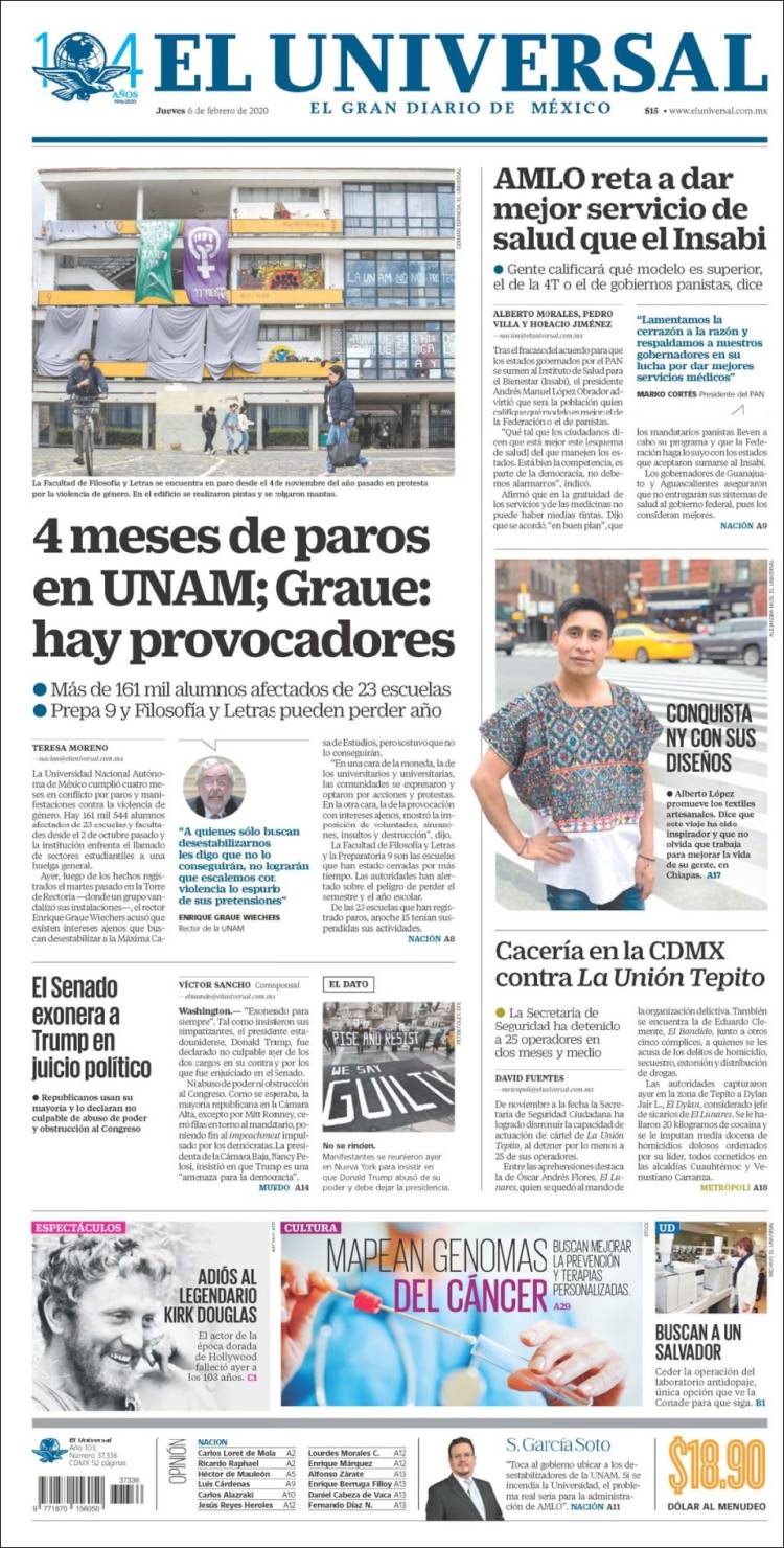 Portada de El Universal (México)