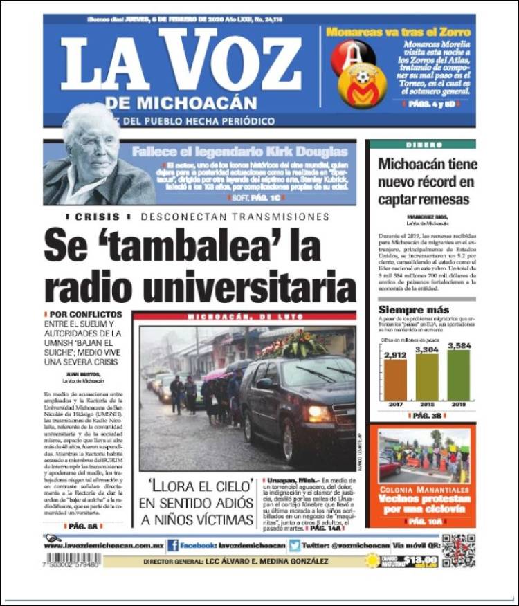 Portada de La Voz de Michoacán (México)