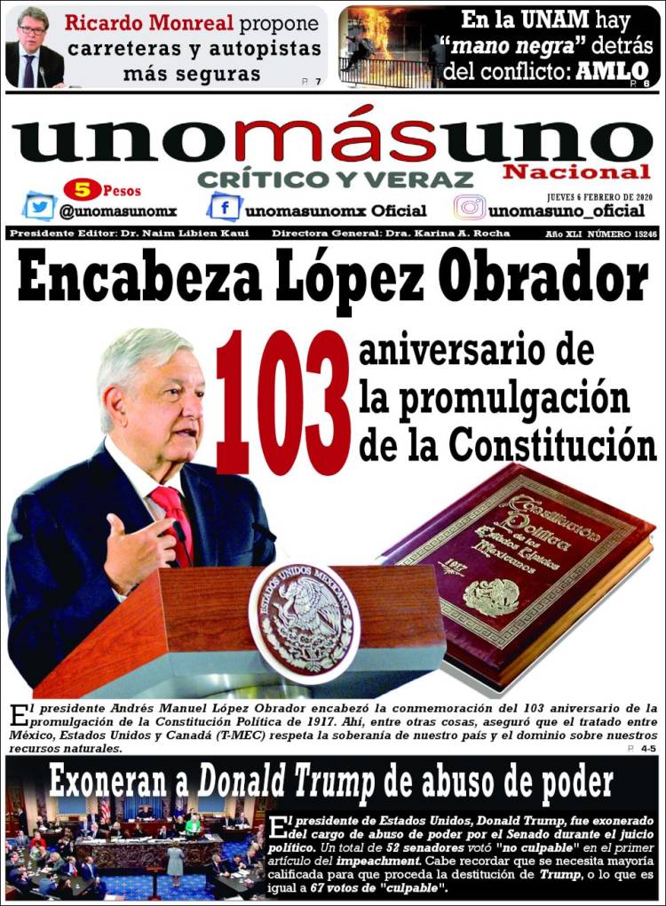 Portada de unomásuno (México)