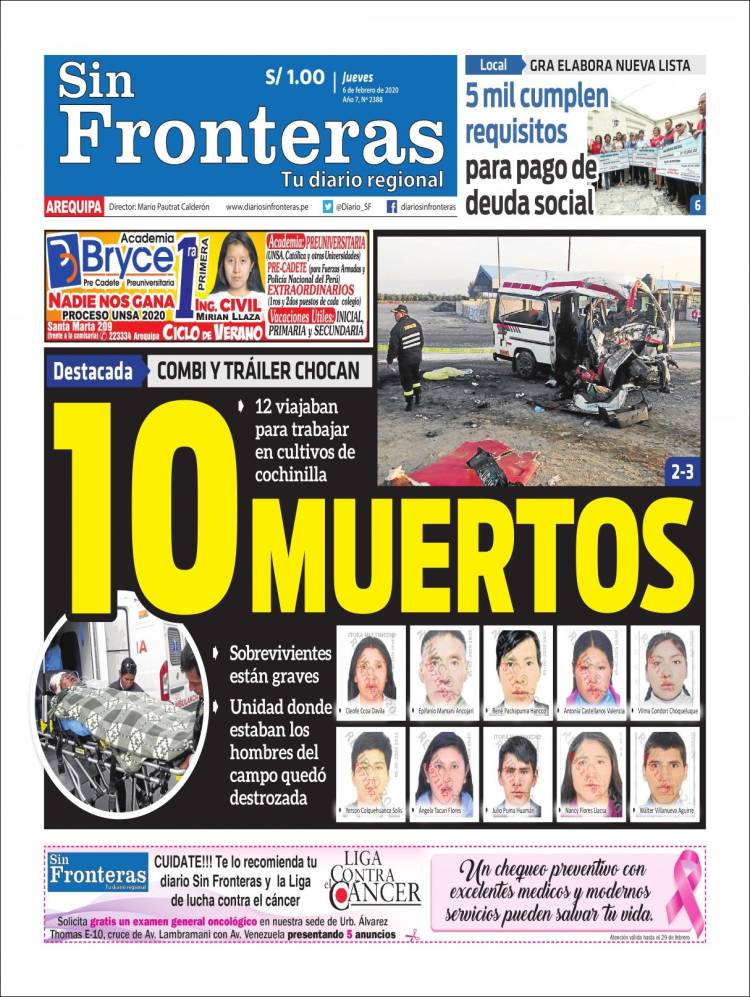 Portada de Diario Sin Fronteras (Peru)