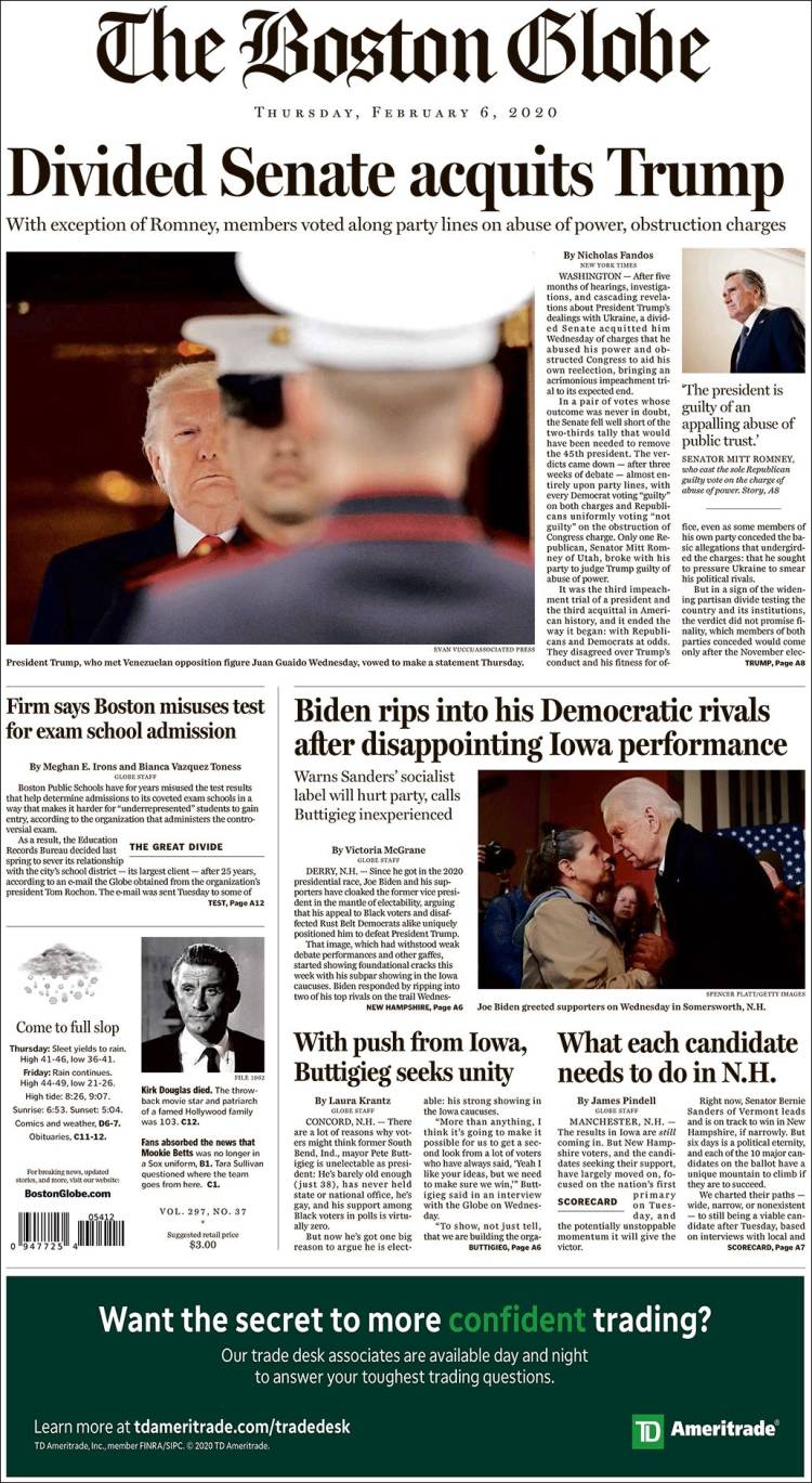 Portada de Boston Globe (USA)