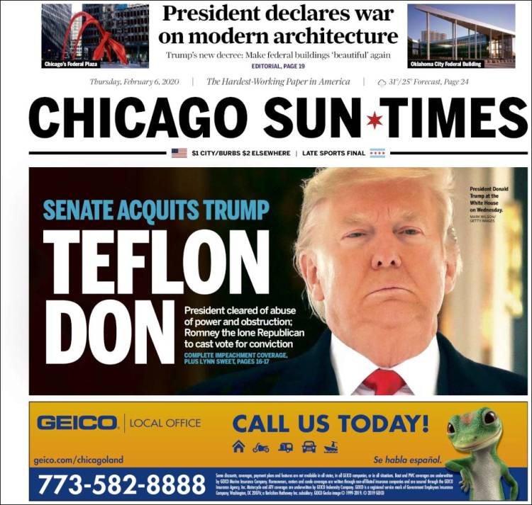 Portada de Chicago Sun-Times (USA)