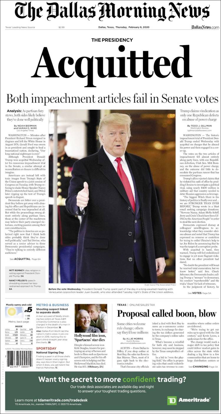 Portada de Dallas Morning News (USA)