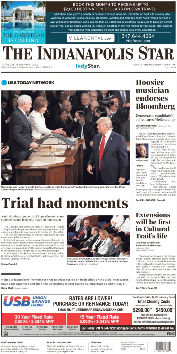 Portada de The Indianapolis Star (USA)