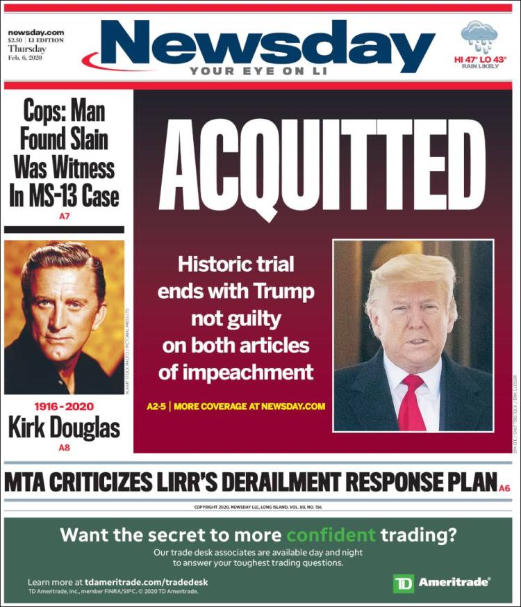 Portada de Newsday (USA)