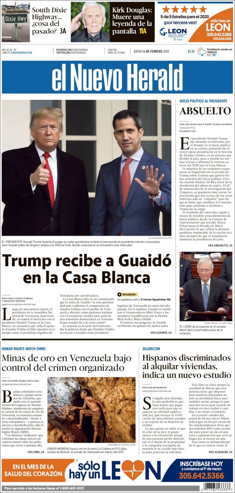 Portada de El Nuevo Herald (USA)