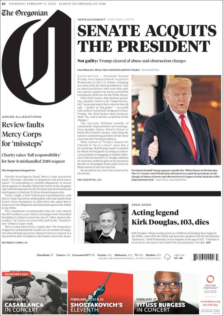 Portada de The Oregonian (USA)