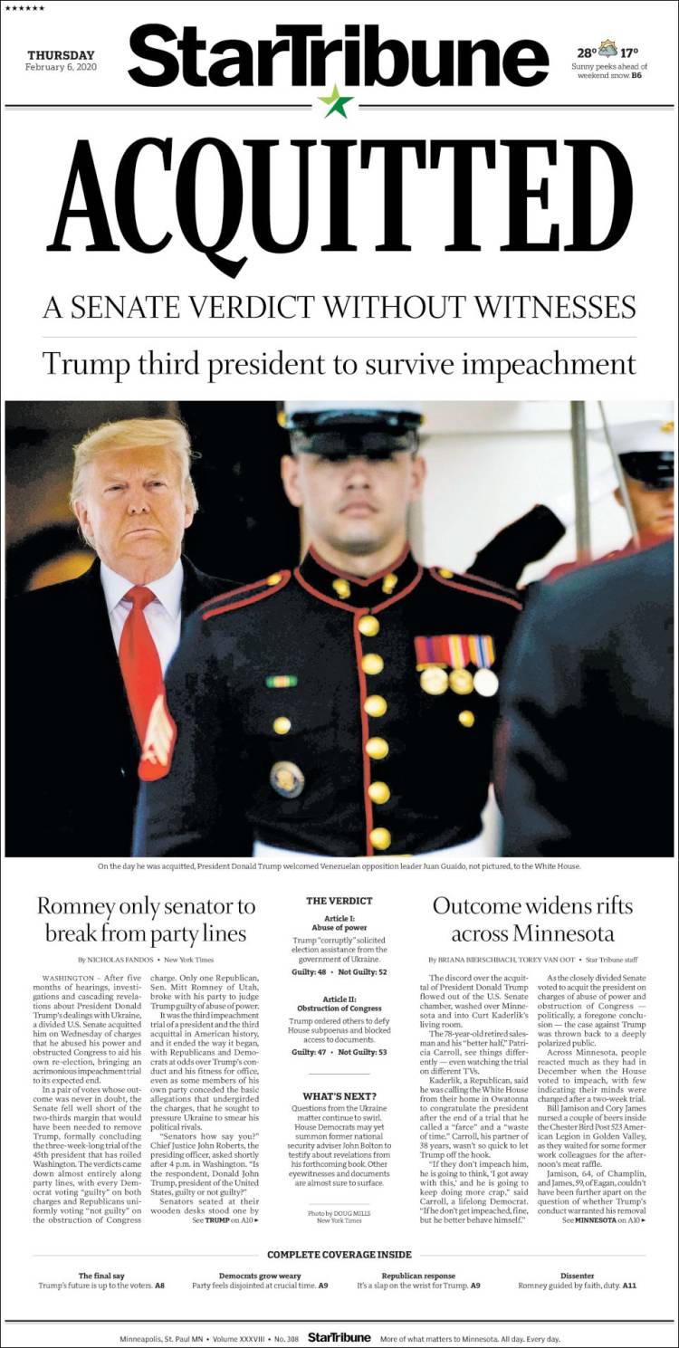 Portada de Star Tribune (USA)