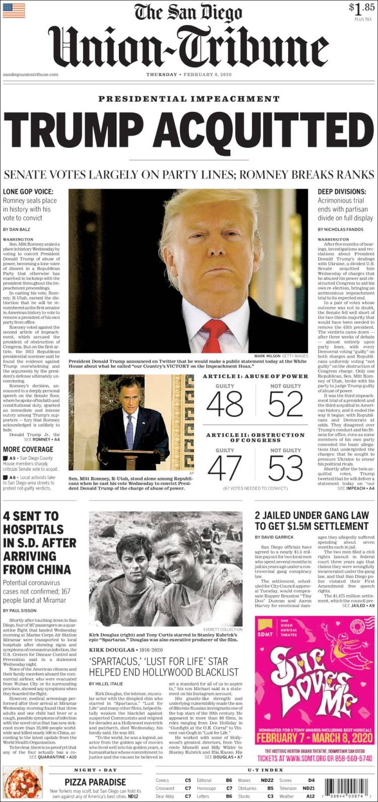 Portada de The San Diego Union-Tribune (USA)