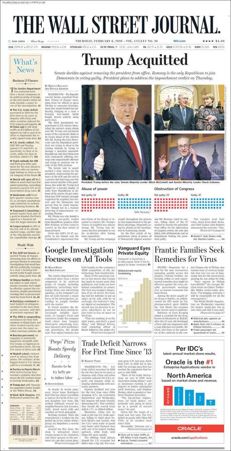 Portada de Wall Street Journal (USA)