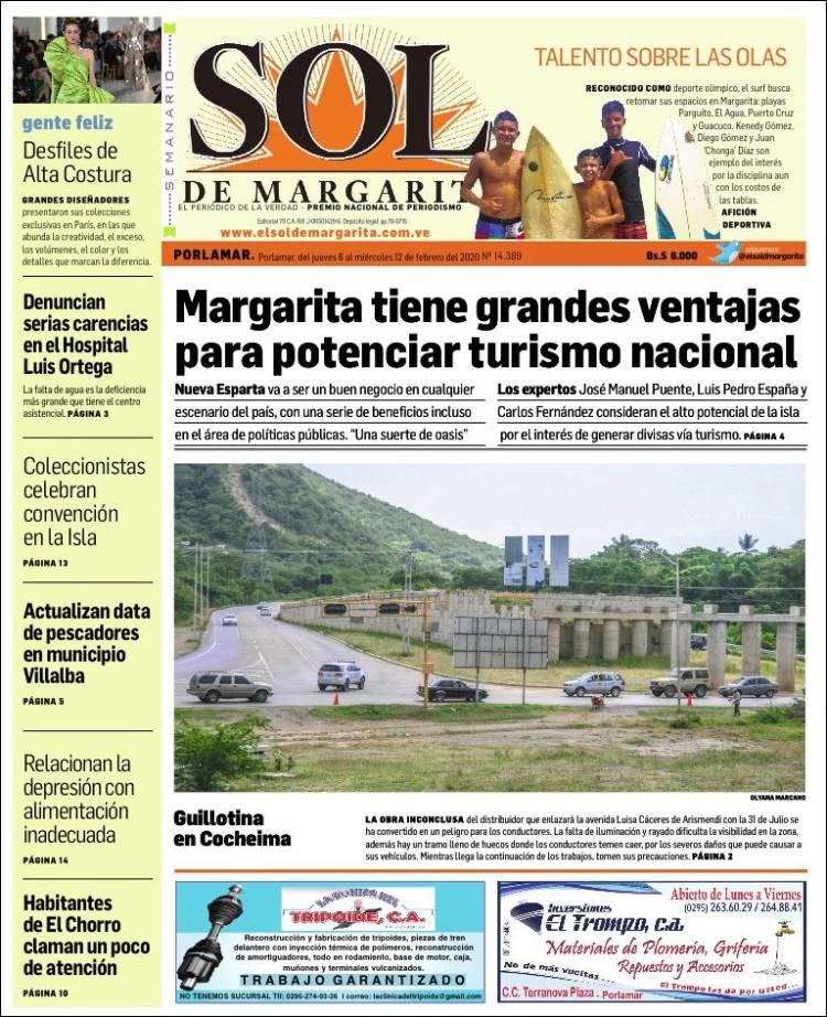 Portada de El Sol de Margarita (Venezuela)