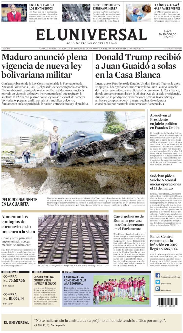 Portada de Universal (Venezuela)