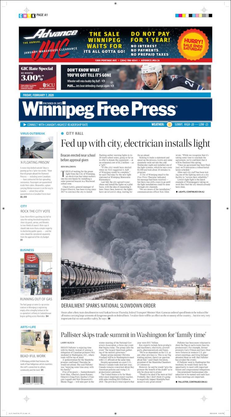 Portada de Winnipeg Free Press (Canadá)