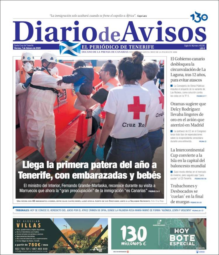 Portada de Diarios de Avisos (Espagne)