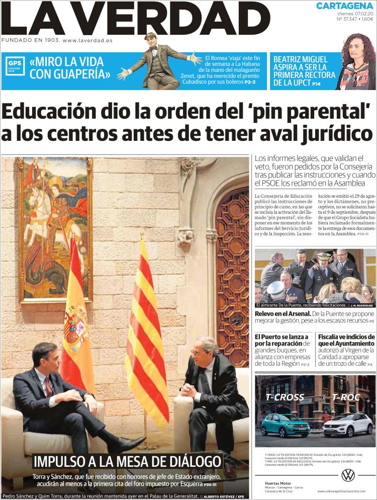 Portada de La Verdad de Cartagena (España)