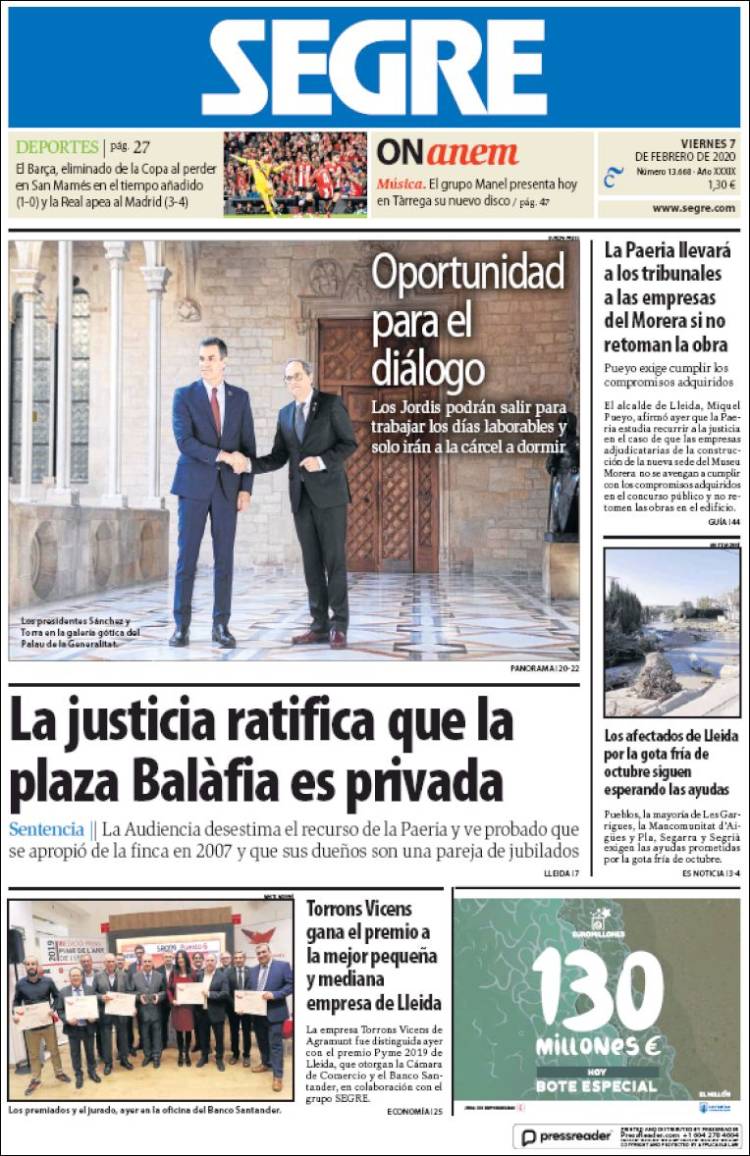 Portada de Segre  (Espagne)