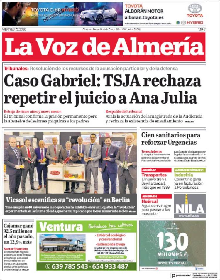 Portada de La Voz de Almería (Espagne)