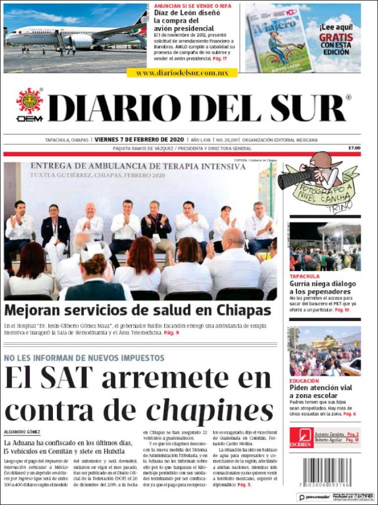 Portada de El Diario del Sur (México)