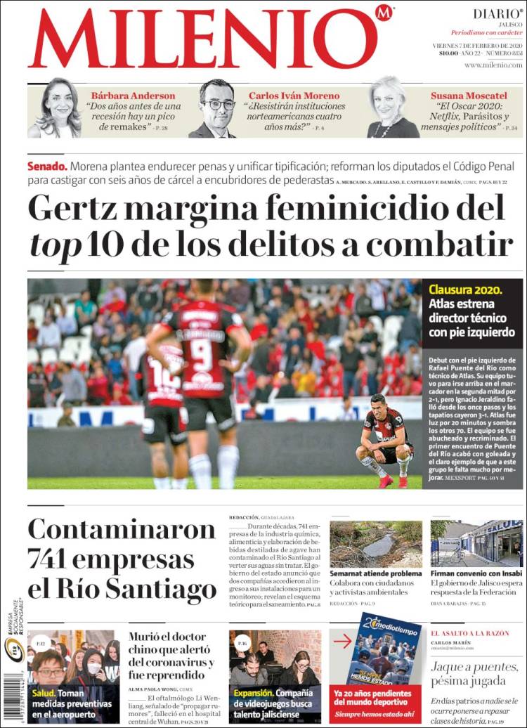 Portada de Milenio - Jalisco (México)